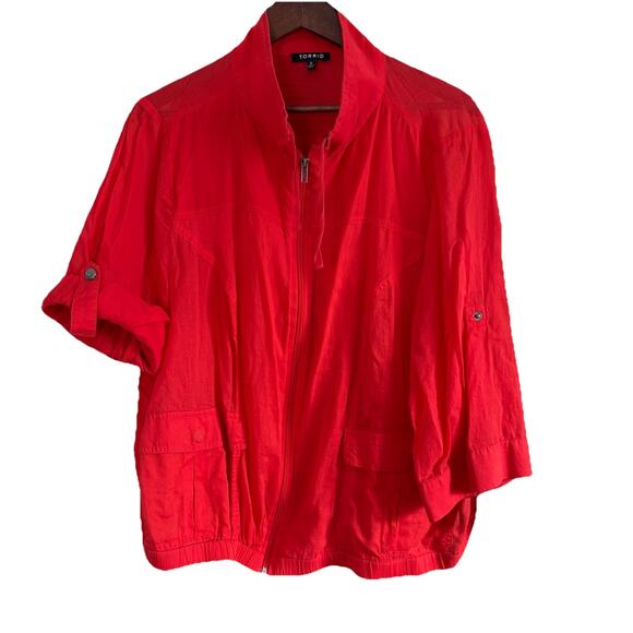 Torrid Black Skull & Roses Chiffon Back Bow Sheer Blouse with Red Jacket Size 2X - Picture 5 of 16